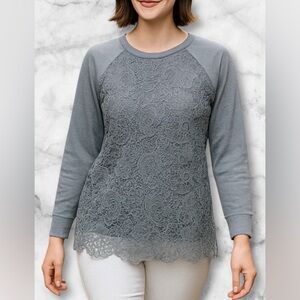 Adrianna Papell Gray Floral Lace Overlay
Pullover Sweater Sweatshirt Size S